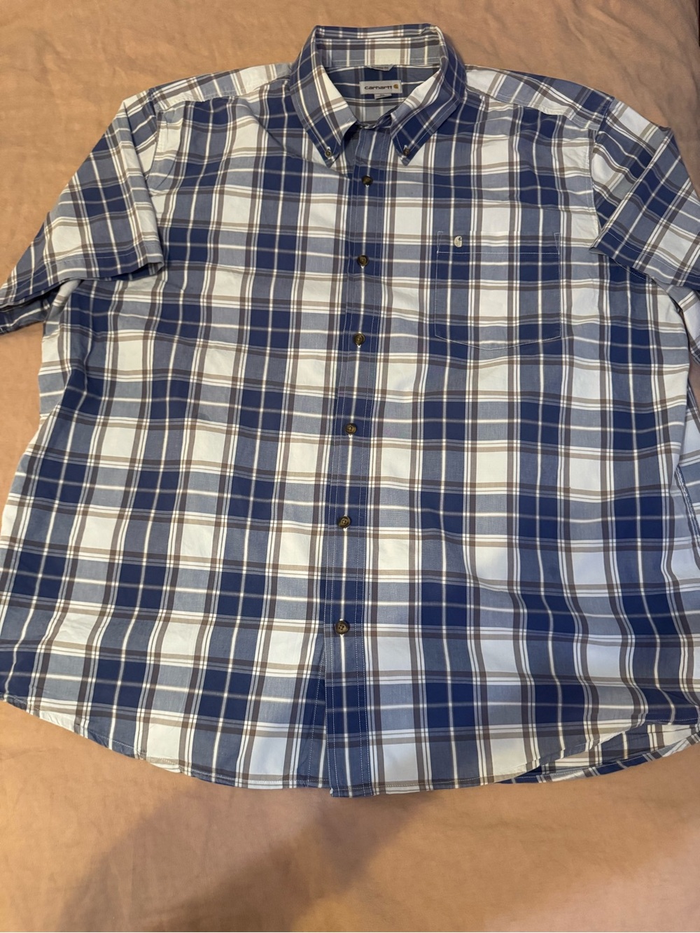 Carhartt Navy and White Plaid Short-Sleeve Button-Up Shirt